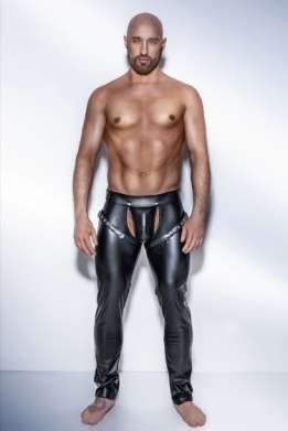 Heren wetlook harness broek